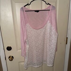 Torrid Pink and White Lace Blouse